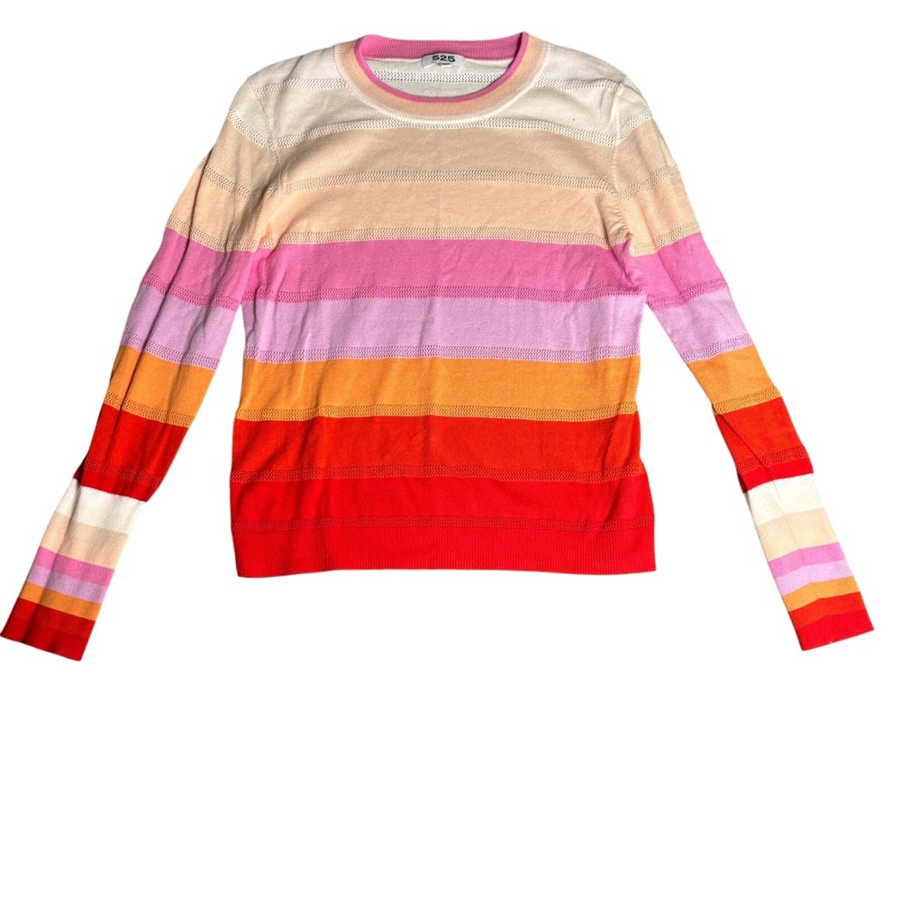 525 America Pastel Rainbow Sunset Stripe Open Knit Crewneck Sweater Women Medium